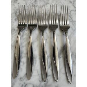 Oneida SIMMER Stainless Glossy Frosted Swirl Dinner Forks 8" Set Of 5